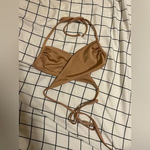 American Apparel NYLON TRICOT CRISS-CROSS BIKINI TOP Unlined in Tan, Siz…